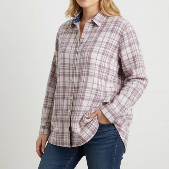 JACHS Girlfriend XXL Mauve Plaid Pearl Snap Shirt Western Flannel - Picture 1 of 15